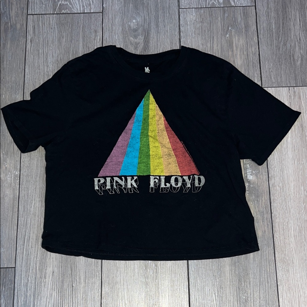 Pink Floyd Boxy, Cropped Black Tee Small
